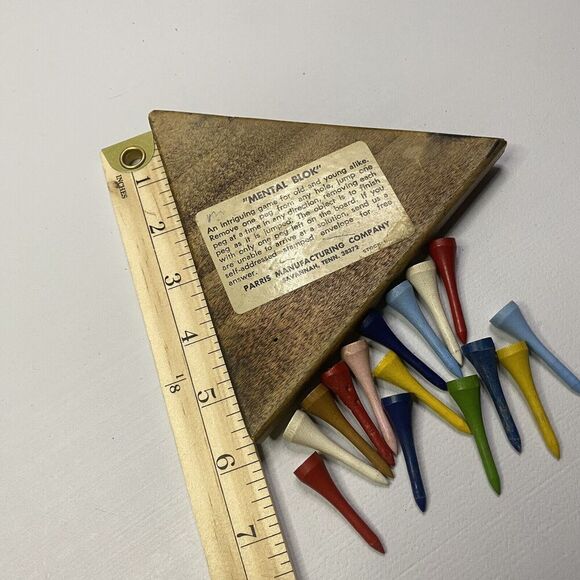Peg Game VINTAGE Wooden Triangle Mental Block Blok - Picture 2 of 4